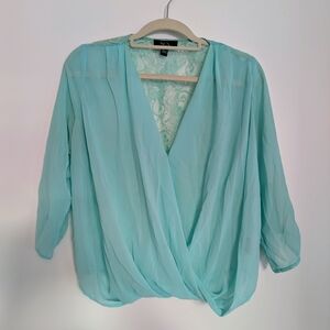 BCX Aqua Surplice Lace-Back Blouse